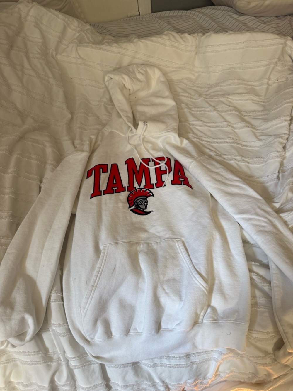 Champion White Pullover Hoodie with Logo Tag